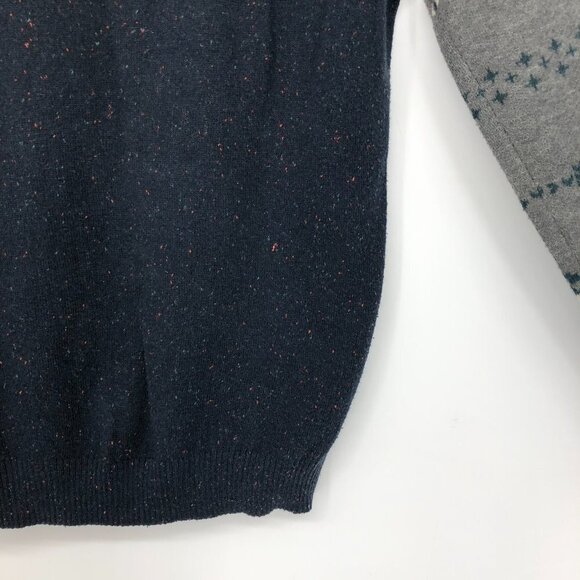 Fairwhale Navy Speckled crewneck sweater contrast stripe  grey brown sleeves Med - Picture 9 of 12